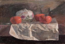 Georges Weissbort (1928-2013), a still life of tomatoes and a porcelain cover, along with another