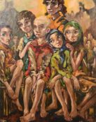 Hedi Schick (1906-1999), 'World Refugee Year, 1959-1960', a study of mal-nourished children, oil