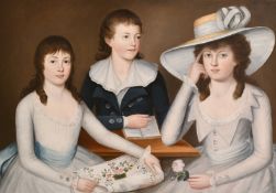 Attributed to John Downman (1750-1824), 'The Comyns-Carr Children', the boy holding a book, the