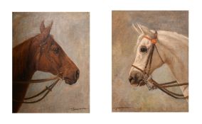 Julius Holzmuller (1876-1932), a pair of head studies of horses, oil on canvas laid down, signed,
