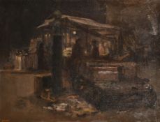 Georges Weissbort (1928-2013), 'Camden Market', figures in a marketplace, oil on canvas, 17