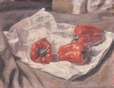Georges Weissbort (1928-2013), a still life with three red peppers, oil on canvas laid down, 13