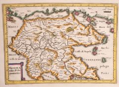 An 18th Century hand coloured engraved map of Morea by Henri de Sauzet, plate size 7