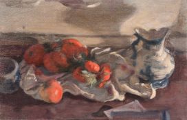 Georges Weissbort (1928-2013), still life with strawberries and a blue and white jug, oil on