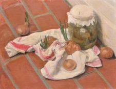 Georges Weissbort (1928-2013), still life of a jar of pickles and onions, along with another