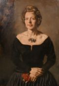 Georges Weissbort (1928-2013), a portrait of a lady holding a red rose, oil on board, 34