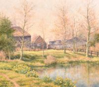 Mervyn Goode, 'Daffodils Beside the Farm Pond', oil on canvas, signed, 16