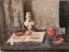 Georges Weissbort (1928-2013), a still life with a classical statue and apples, along with another