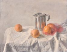 Georges Weissbort (1928-2013), a still life featuring oranges on a white cloth, along with another