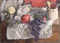 Georges Weissbort (1928-2013), a still life of fruit and flowers on a cloth, 11