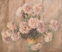 J. De Janglis, Circa 1947, as still life of chrysanthemums in a jug, oil on canvas, signed and