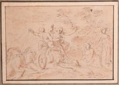 18th Century Continental School. Figures on a Chariot, Watercolour and ink, unframed 5.5