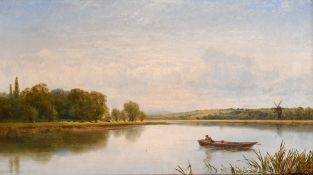 George Stanfield Walters (1838-1924), fisherman in a boat on a broad river, oil on canvas, signed,