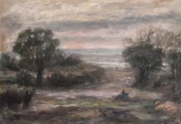 Georges Weissbort (1928-2013), 'Sitting by Stream', landscape view at dusk, oil on canvas laid down,