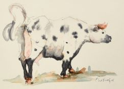 Claire Norrington (b. 1969), a study of a cow in a field, watercolour, signed Claire Shirley, 7