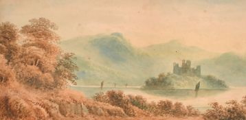 19th Century English School, 'Kilchurn Castle, Loch Awe', watercolour, 6