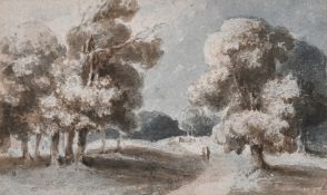 George Jones (1785-1869) - Watercolour - Windsor Great Park, circa 1812, tree-lined path through the