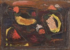 Surrealist School, 20th Century, untitled composition of colours and shapes, oil and collage on
