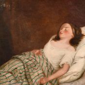 Haynes King (1831-1904), study of a girl sleeping, oil on canvas. Signed and dated 1885, 12