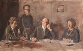 Georges Weissbort (1928-2013), a family portrait seated around a table, oil on canvas, 40