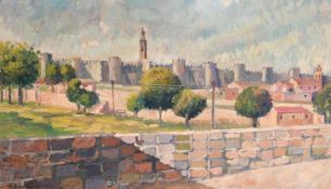 Rousseau, 20th Century, view of a walled city, oil on canvas, indistinctly signed, 14