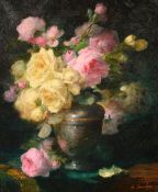 Andre Perrachon (1827-1909), a still life or roses, oil on canvas, signed, 18