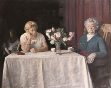 Georges Weissbort (1928-2013), a portrait study of two ladies and a still life of roses, oil on