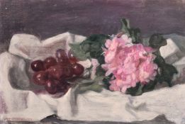 Georges Weissbort (1928-2013), a still life of flowers and fruit, along with another similar, oil on