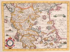An 18th Century hand coloured engraved map of Greece by Henri du Sauzet, plate size 7.25