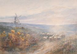Thomas Noel Smith (1840-1900), sheep on a country path at dusk, watercolour, signed, 9.5