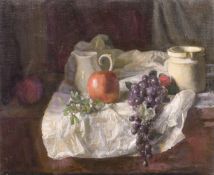 Georges Weissbort (1928-2013), a still life featuring grapes and an apple, oil on canvas laid