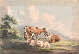 Peter le Cave (1769-1816) British. Milking Time, Watercolour, Signed, Unframed 5.25
