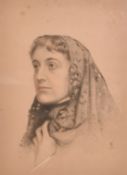 English School, Circa 1878, a charcoal and chalk head study of a lady in a shawl, 21