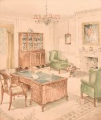 Circle of Jospeh Nash, interior of a drawing room with Chippendale furniture, watercolour, 13