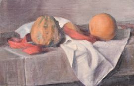 Georges Weissbort (1928-2013), a still life of gourd and fruit, along with another similar, oil on