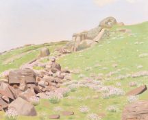 Robert Morson Hughes (1873-1953), 'Sea Pinks', wildflowers in a rocky landscape, oil on board,