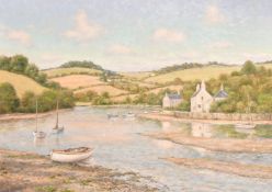 Mervyn Goode, 'Boat and Creekside Cottages', oil on canvas, signed, 20