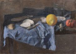 Georges Weissbort (1928-2013), a still life of moules and fruit, along with another similar, oil