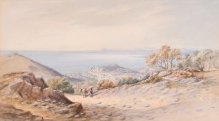 Georgina Wilkinson, (Second half 19th Century), 'Nice', figure on a country path overlooking Nice,