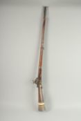 AN OTTOMAN BONE INLAID RIFLE, with silver inlaid barrel, 114cm long.