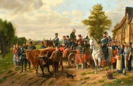 Manner of Albrecht Adam, German, cavalry escorting prisoners of war passing