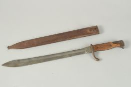 A WW1 BUTCHER'S BAYONET in a metal sheath WAFFENFABRIK 52cm long