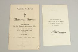 ROCHESTER CATHEDRAL MEMRIAL SERVICE FOR FIELD MARSHAL THE EARL KITCHENER OF KHARTOUM K.G.