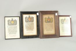 FOUR FRAMED MEMORIAL SCROLLS.