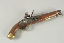 A RARE HORSEMAN'S FLINTLOCK PISTOL by WOOLEY FARFAX SARGENT. The handle stamped CUSTOR HOUSE. 38cm