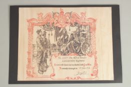 PTE ALFRED BOWLER 21275. LEICESTERSHIRE REGIMENT. Honourable Discharge 6th June 1916.