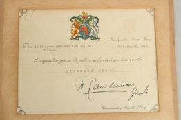 LANCE CORPORAL ERNEST C. FULLER 13343. HUSSARS. NOTIFICATION OF WINNING THE MILITARY MEDAL.