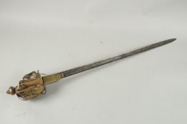 A MID 18TH CENTURY SCOTTISH OFFICER'S SWORD with basket hilt. 96cm long.