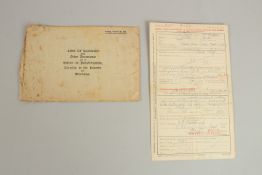 PTE JAMES WILSON 2707. ESSEX REGIMENT AND ROYAL ARMY SERVICE CORPS 294580. Certificate of