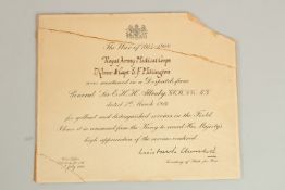 CAPTAIN and TEMPORARY QUARTERMASTER E. F. MILLINGTON. ROYAL ARMY MEDICAL CORPS. NOTIFICATION OF